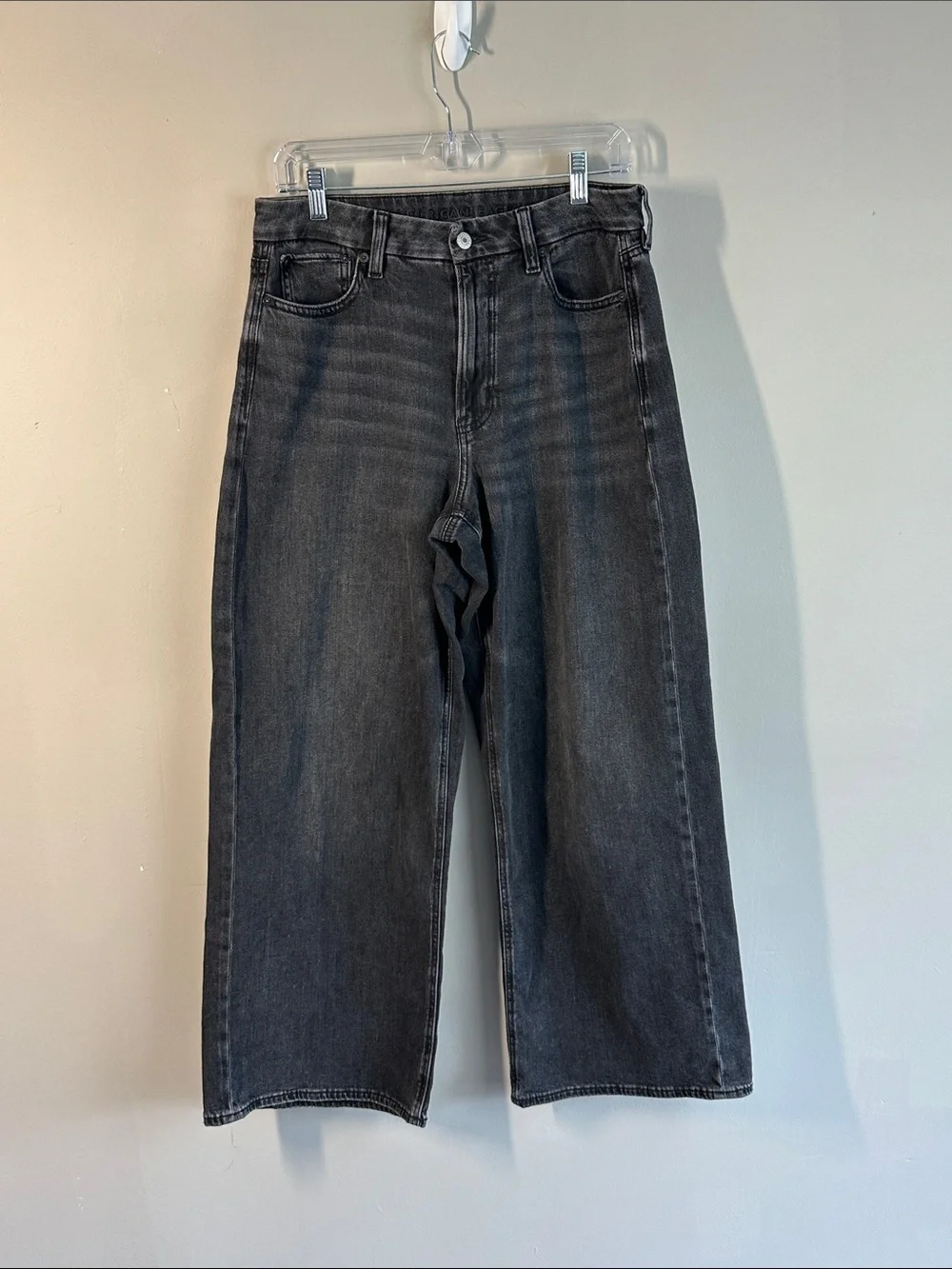 American Eagle Black Curvy Baggy Wide Leg Jeans Size 8 Festival Boho 90’s